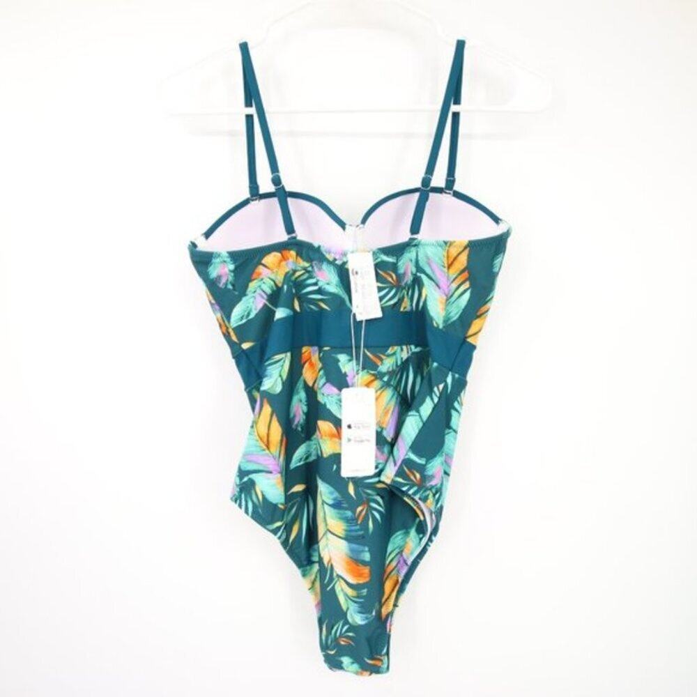 Cupshe Palm Print Green Padded One Piece Swimsuit NWT Tropical Beach Size Small - Picture 8 of 8